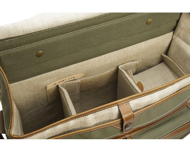 Fogg E-Flat Satchel Tejido Verde con Piel Habana