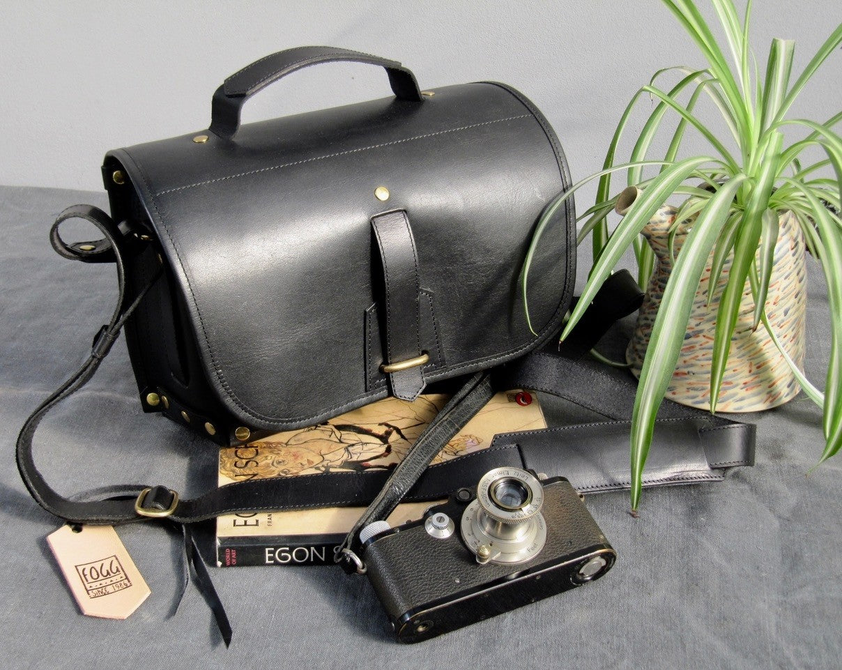 Fogg Satchmo Satchel Black leather with Black Leather Trim