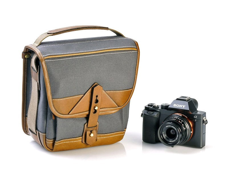 Fogg Lyre Satchel Tela Gris con Piel Habana