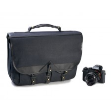 Fogg Specialist Bags-Fogg E-Flat Satchel Black Fabric with Black Leather