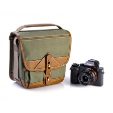 Fogg Specialist Bags-Fogg Lyre Satchel Green Fabric with Havana Leather